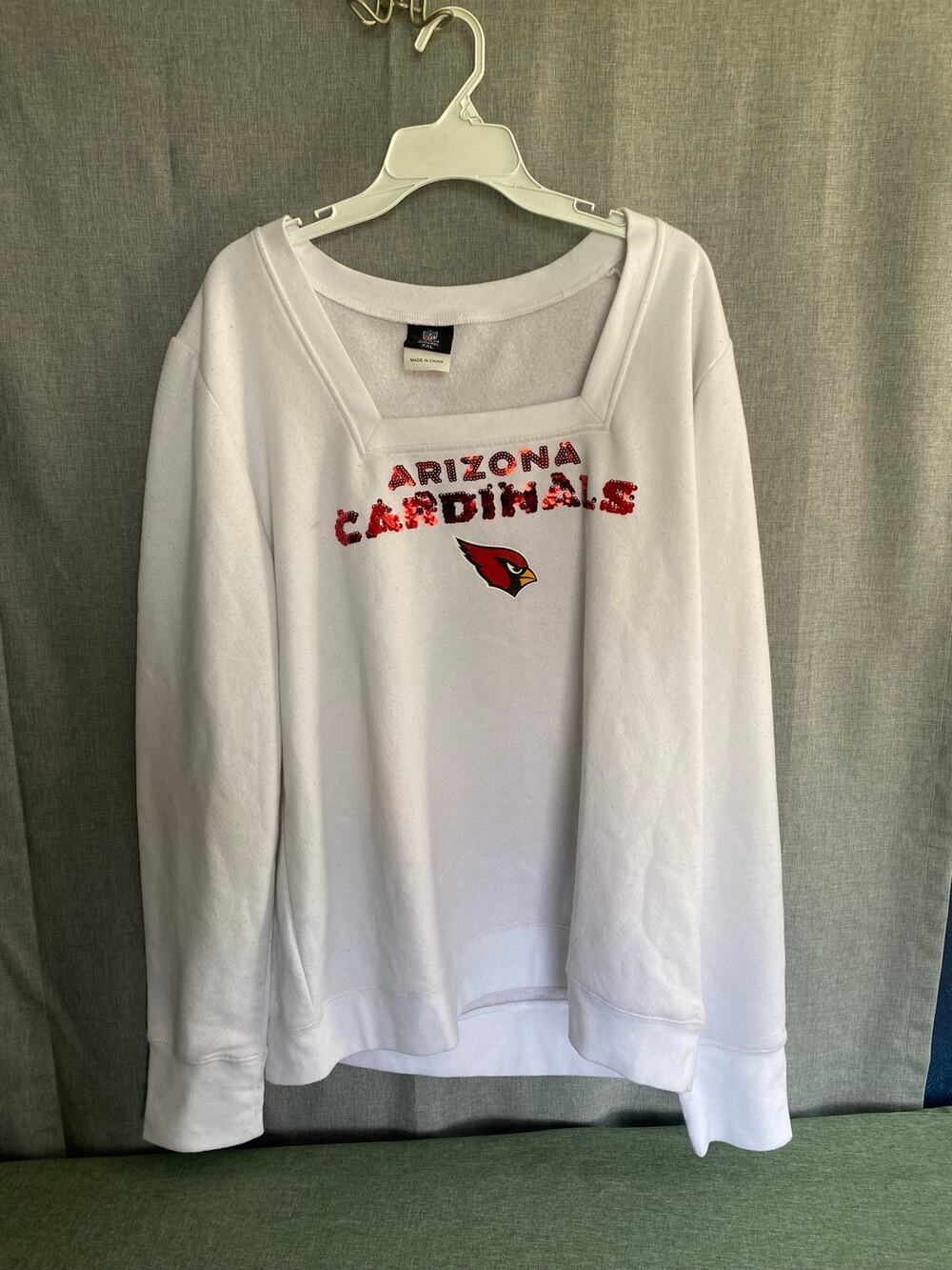 NFL TeamApparel Arizona Cardinals Womens XXL White Sequin Sweatshirt Square Neck